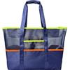 Mabecol Borsa Mare Donna Grande con Rete e Fondo Impermeabile - Borsa Spiaggia Leggera e Capiente per Mare, Piscina e Vacanze (Blu Scuro)
