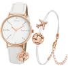 crystal blue Orologio da polso da donna con rosa, bianco, set da viaggio con cinturino analogico al quarzo 7277