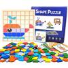 Jastown Tangram Legno, Gioco Mosaico Educativo per Bambini 3-6 Anni, Puzzle Abbinamento Colori e Forme, 140 Pezzi e 20 Carte, Giochi Montessori, Regali Compleanno per Bambini