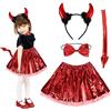Meleager Costume da Diavolo Ragazza, Halloween Bambina, 4 Pezzi Set Con Gonna Rossa, Fascia Con Corno, Papillon e Coda