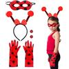 SGERUFZ Set da 6 pezzi Lady Bug Travestimenti Bambina Set Accessori, Ladybug Maschera Guanti Orecchini Accessori per Capelli, Costume Ladybug Bambina Vestiti Carnevale Rosso Coccinella