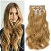Cybelleza Extension Capelli Clip Mossi 48cm 6PCS Clip in Hair Extension per Capelli Ondulati a Clip Sintetici Lunghi Allugamento Effetto Naturale Ricci Full Head per Donna, Biondo Scuro