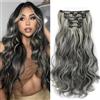 Cybelleza Extension Capelli Clip Mossi 48cm 6PCS Clip in Hair Extension per Capelli Ondulati a Clip Sintetici Lunghi Allugamento Effetto Naturale Ricci Full Head per Donna, Nero Naturale & Biondo