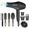 Basuwell Asciugacapelli agli ioni asciugacapelli ad asciugatura rapida 2400W Salon asciugacapelli professionale 2 velocità 3 impostazioni di calore 2 concentratori 4 pettini 1 diffusore (Nero Premium)