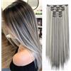 Gairyan Extension Clip Capelli Lisci 6pcs Extension Capelli Finti Clip Posticci per Capelli Naturali Sintetici Clip in Hair Extension Morbido Lungo Dritto Full Head, Nero Naturale & Biondo