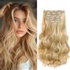 Cybelleza Extension Capelli Clip Mossi 48cm 6PCS Clip in Hair Extension per Capelli Ondulati a Clip Sintetici Lunghi Allugamento Effetto Naturale Ricci Full Head per Donna, Bionda scura & bionda