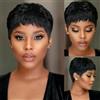 PORSMEER Parrucca capelli umani Breve Pixie Cut Black Bob Parrucche per le donne senza colla a strati Parrucca anteriore in pizzo con frangia naturale parrucca piena
