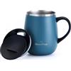 GRANDTIES Tazza termica da caffè con manico scorrevole per paraspruzzi da 460 ml, a forma di bicchiere da vino, tazza da caffè da asporto, doppia parete, in acciaio inox, mantiene le bevande calde o
