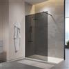 Parama Box Doccia Walk-In 80 cm Altezza 200cm Parete Fissa Vetro Temperato Fumé da 10mm con Trattamento Anticalcare Braccio Telescopico SUS304 Profili Alluminio Nero Opaco