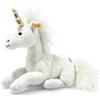 Steiff Unica Schlenker unicorno bianco sdraiato 27 cm, morbidi amici coccolosi, unicorno peluche, peluche con sacchetto di granulato negli zoccoli e nello
