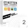 ELES VIDA Etichette autoadesive DIN A5 (2 per foglio A4) 210 x 148 mm, stampabili, bianco opaco, con stampanti a getto d'inchiostro e laser, adesivi per molteplici utilizzi - 500 fogli (1000 etichette)