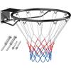 COSTWAY Canestro da Basket a Parete 45 CM, Anello da Pallacanestro da Muro con Doppia Molla, Rete Resistente e 12 Anelli, Cerchio Universale da Basket per Interno ed Esterno