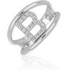 Artlinea, Anello in Argento 925 Sterling, Gioiello Personalizzato con la Lettera B Maiuscola, con Pavé Zirconi, Retro Aperto con Misura Regolabile 12-18, Made in Italy