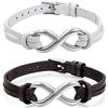 OIDEA Coppia di bracciali in pelle infinito: 2 pezzi in pelle da uomo e da donna, regalo per coppie, partner, San Valentino, simbolo infinito, bracciale regolabile, bianco e nero, Pelle Acciaio