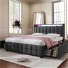 Tcewhhy Letto Imbottito Con Funzione Di Ricarica USB Testiera E Illuminazione LED Letto Matrimoniale King Size Con Cassettiera Letti Contenitore Letto Per Ragazzi Per Ospiti Rete A Doghe Legno Grigio 180x200