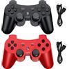 Hovlian Controller wireless per PS3, joystick da gioco a doppia vibrazione integrato, compatibile con Playstation 3, con cavo di ricarica (nero + rosso)
