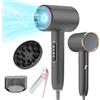 Bizcasa Asciugacapelli Ionico 2400W,Professionali Salone Phon con display LCD, 3 Impostazioni di Temperatura, 2 Velocità,Hair Dryer con Diffusore e ugello per lo Styling e pettine pieghevole (grigio)