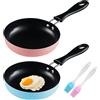 Aicharynic Mini padella, 12 cm, 2 pezzi, padella piccola, padella per uova al forno, antiaderente con spazzola in silicone, resistente al calore, per campeggio, cucina, fornello a induzione