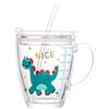 Dvagoent 350ml Bicchiere con Cannuccia Tazza Colazione, Tazza da Latte, con Coperchio, Cannuccia, Pennello per Cannuccia (Dinosauro)