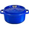 XSQUO Useful Tech OGT-2R22A, Pentola in ferro pressofuso rotonda con rivestimento ceramico vetrificato Cocotte con coperchio. Gourmet Tools (Blu, 22 cm)