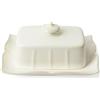Dormercy Piatto per burro con coperchio per piano di lavoro, grande contenitore per burro in ceramica, portaburro da 7,5 pollici con manico, bianco