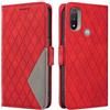 WBWONE Cover a Libro per Motorola Moto E20 / E30 /E40, Custodia a Portafoglio in Pelle Reticolo Romboidale con Funzione di Supporto e Slot per Carte - Rosso