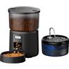 VOUAAOOD Distributore Automatico Cibo Gatti e Fontanella: Dispenser Cibo Gatto e Fontanella per Gatti - Mangiatoia Cani Timer Programmabile 1-6 Pasti - 3L Dosatore Crocchette e 2.4L Fontana Acqua Gatto 2 in 1