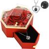 Emibele Rosa Conservata, Scatola di Rose con Fiori Eterni, Collana a Cuore Ti Amo in 100 Lingue, Gioielli con Rose Conservate per Mamma/Donna/Moglie/Madre/Nonna/San Valentino, Rosso