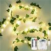 KASZOO Ghirlanda di luci edera - 10M Edera artificiale con 100 luci LED alimentate a batteria, ghirlanda di edera finta, lucine per matrimonio, festa, giardino, appartamento, balcone