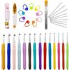 AMANDELIZABE Set di 14 uncini naturali, 44 pezzi per principianti con accessori, ganci ergonomici in gomma morbida (2,0-10,0 mm) e forbici gialle