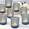 Jinavoty Set di 8 portacandele votivi in vetro, per centrotavola da tavola, set di portacandele in vetro per matrimoni, casa, decorazione per feste (blu)