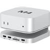 AKKYAJAURE Mac Mini M4 Hub, 9 in 1 Aluminum Stand and Dock for Mac Mini M4/M4 Pro with M.2 NVMe SSD Enclosure, 10Gbps USB-A*2, SD/TF Card Readers
