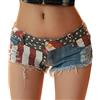 Generico Pantaloni Corti Sportivi Hole Denim Flag Jeans Shorts Pantaloni Bassi Jeans Tasche Donna America Mini Vita Pantaloncini da Donna Pantaloncini Taglie Forti Estivi (Red, L)