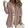 Generic Felpa blazer da donna in tweed blazer per lavoro casual aperto davanti a maniche lunghe giacche da lavoro, Rosa, X-Large