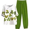 Generico Set di Lino per Donna Camicetta Stampata a Cinque Maniche in Cotone da Donna in 2 Pezzi Pantaloni Larghi Abito a Due Pezzi Completi Eleganti Completo Donna Estivo 2 Pezzi (Z3-Green, XXXL)