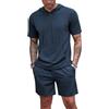 QUNERY Tute Estive Uomo Completo Uomo Estivo Spiaggia Tuta Da Tempo Libero 2 Pezzi Felpa con Cappuccio mit tasca + Pantaloncini Set Marina Militare M