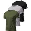 Hioutdoor Maglietta sportiva da uomo, per 3 ore, confezione da 5 pezzi, per il fitness, a maniche corte, traspirante, ad asciugatura rapida, per il bodybuilding, Nero/Grigio/Verde militare, XL