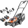 Flymo UltraStore 340R - Kit tosaerba a batteria Li 36 V, larghezza di taglio 34 cm, taglio ravvicinato, rullo posteriore, 35 L, impugnatura comoda, Power 4 All Battery Alliance, 970538701, arancione e grigio