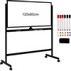 GYMAX Lavagna Magnetica Bifacciale con Ruote, Lavagna in Stile Cavalletto Regolabile in Altezza, Lavagna Magnetica a Rotolamento Reversibile per Ufficio, Aula, Casa, 120 x 60 cm (Nero)