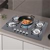 Gqouur Piano cottura a gas a 5 fiamme, piano cottura a gas in vetro con spegnimento automatico e copertura antincendio, fornello a gas da incasso, per campeggio, camper, cucina, 77 × 51 × 7 cm