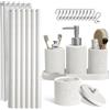 Clara Clark Set di accessori da bagno moderni bianchi, 19 pezzi, dispenser di sapone, portaspazzolino, tenda da doccia