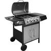 vidaXL Barbecue a Gas 4+1 Fornelli Nero Acciaio Inox Giardino BBQ con Piastra