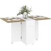 HOMCOM Tavolo da Pranzo Pieghevole Salvaspazio per 6 Persone, Tavolo a Ribalta in Legno con Ruote, 2 Cassetti e Armadietto per Cucina e Soggiorno, 140x76x74 cm, Bianco e Naturale