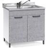 Linea Azzurra Sottolavello 80 Solo Mobile Cucina con 2 Ante in Legno Made in Italy H85xL80xP50cm Facile da Montare (Vasca a Destra, Cemento)