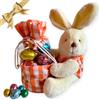 NARAMAKI Idea Regalo Festa della Mamma 2025 - Sacca Contenitore in Plastica e Poliestere con Conigliietto Morbido 11x13cm + 200Gr di Ovetti di Cioccolato Gusti Assortiti