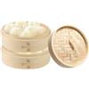 Pizsieat 2 Piani Vaporiera Bamboo, Cottura a Vapore in Bambù con Coperchio, Pentola a Vapore Bamboo, Cestello Cottura a Vapore Bambu per Riso, Dim Sum, Verdure, Pesce e Carne (20 x 20 x 18.5 cm)