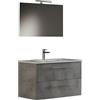 Mama Store IRIS 80 - Mobile Bagno Sospeso IN KIT DA MONTARE 80 CM CEMENTO CHIARO con Lavabo, Specchio e Lampada LED, L.81 X P.47 X H.53 cm