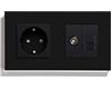 BSEED Piastra in vetro di cristallo, 16 A, presa europea con connettori TV e PC, 100-220 V, prese AC, colore nero