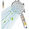 Cobbe Soffione Doccia Anticalcare, Soffione Doccia Alta Pressione Risparmio Idrico con 6 Tipi di Getto, Grande Potente Soffione Portatile （Cromo）