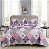 WONGS BEDDING Copriletto 220 x 240 cm, patchwork, trapuntato, motivo floreale, in microfibra, a quadri, con 2 federe 50 x 75 cm (rosa viola)